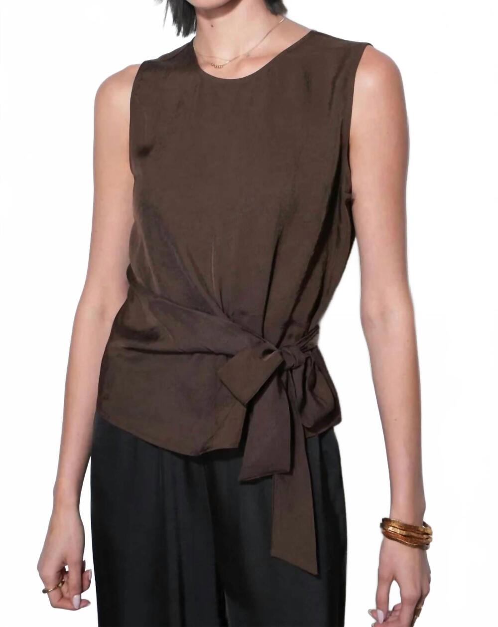 NEW GREYLIN lola sleeveless side tie blouse in brown